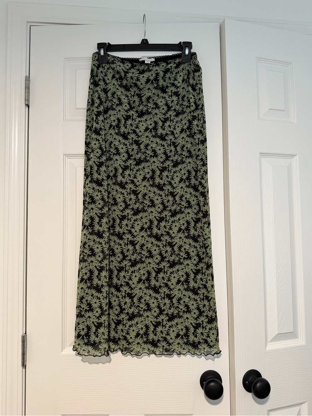 90s Mesh Maxi Skirt in Black and Sage